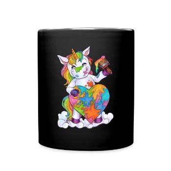 Einhorn bunt Herz freie Liebe LGBT - Tasse einfarbig - Schwarz - Vorne