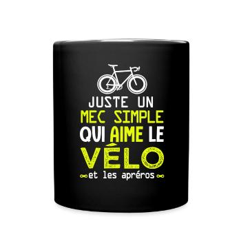 mec simple aime le vélo et apéro humour homme velo - Mug uni - noir - Devant