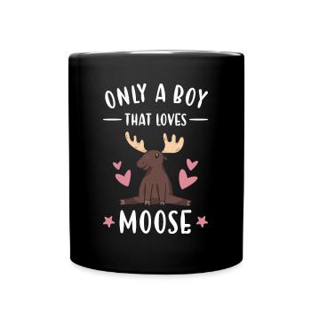 Elk Only A Boy That Loves Moose - Full Colour Mug - black - Front