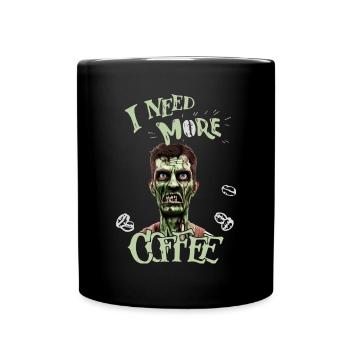 Lustiges Kaffee Design mit Zombie - Tasse einfarbig - Schwarz - Vorne