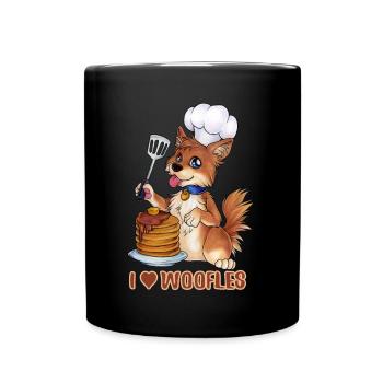Woofle Waffeln Waffel Hund Bellen Pancakes Essen - Tasse einfarbig - Schwarz - Vorne