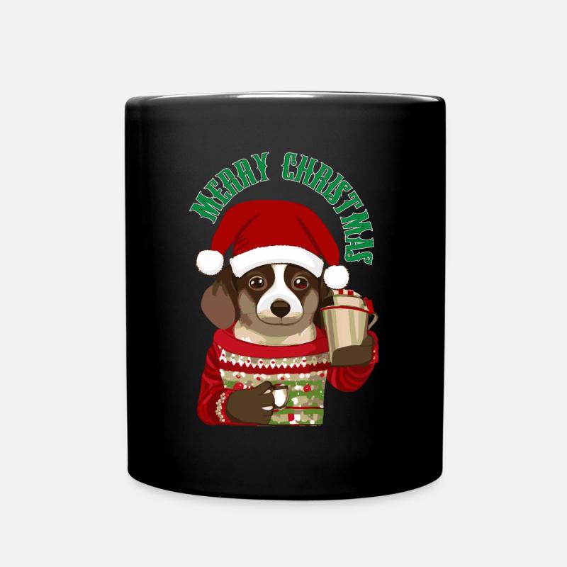 Joyeux Noël - Chien avec café et pull - Mug uni - noir
