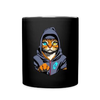 Cool illustration of a cat with hoodie - Full Colour Mug - black - Front