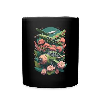 Airplanes in the jungle illustration - Full Colour Mug - black - Front