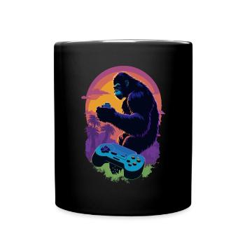 Gamer gorille avec illustration de manette de jeu - Mug uni - noir - Devant