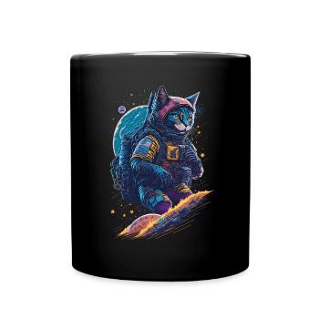 Illustration einer Katze im Raumanzug - Tasse einfarbig - Schwarz - Vorne