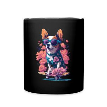 Illustration eines Hundes auf einem Skateboard - Tasse einfarbig - Schwarz - Vorne