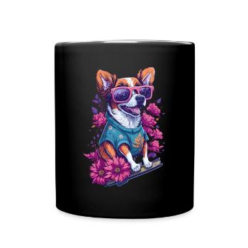 Illustration eines Hundes auf einem Skateboard - Tasse einfarbig - Schwarz - Vorne