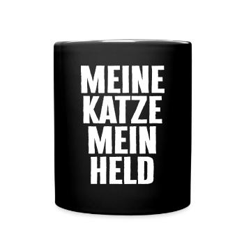 Meine Katze. Mein Held - Katzenliebhaber Spruch - Tasse einfarbig - Schwarz - Vorne