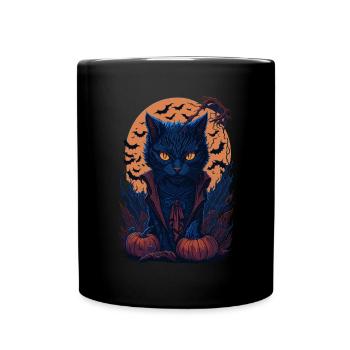 Cartoon Vampire Cat - Halloween Design - Full Colour Mug - black - Front