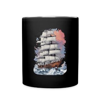 Segelschiff Line-Art-Illustration - Tasse einfarbig - Schwarz - Vorne