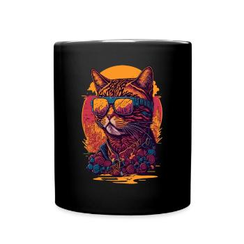 Illustration de chat avec lunettes de soleil - Mug uni - noir - Devant