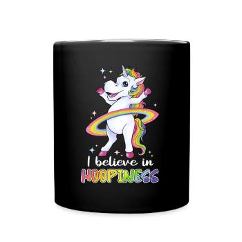 I believe in Hoopiness Einhorn mit Reifen hullern - Tasse einfarbig - Schwarz - Vorne