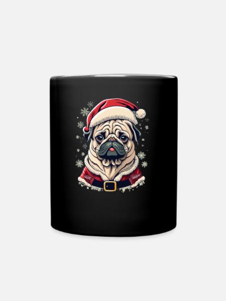 Mops Weihnachtsmann - Tasse einfarbig - Schwarz