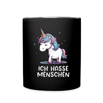 Ich hasse Menschen - Trauriges Einhorn Edition - Tasse einfarbig - Schwarz - Vorne