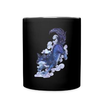 Niedlicher mystischer Mondwolf mit Wolken & Sterne - Tasse einfarbig - Schwarz - Vorne
