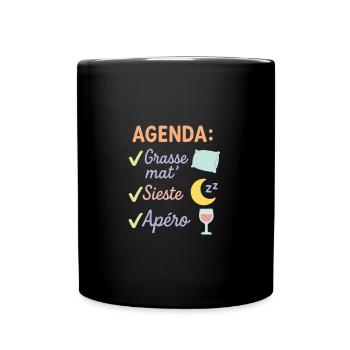Humour retraite – Agenda parfait : grasse mat... - Mug uni - noir - Devant