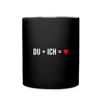 DU + ICH = HERZ - verliebt , Herz rot - Tasse einfarbig - Schwarz - Vorne