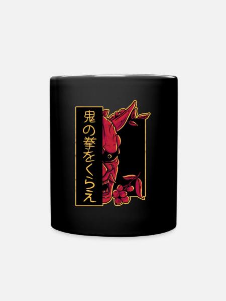 Aesthetic Japanese Oni Demon Mask Devil Skull Art - Mug uni - noir