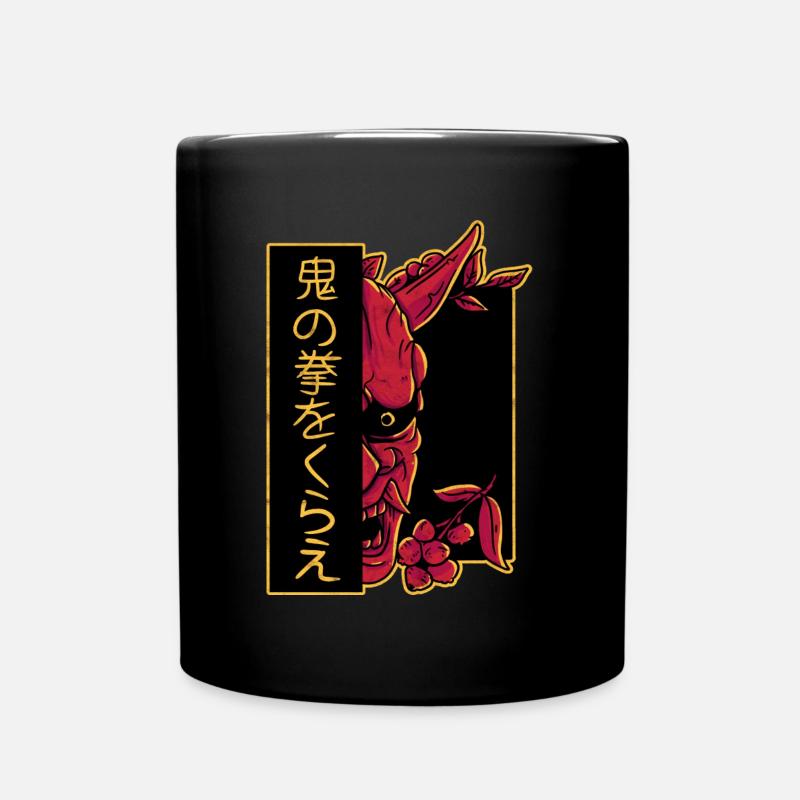 Aesthetic Japanese Oni Demon Mask Devil Skull Art - Full Colour Mug - black