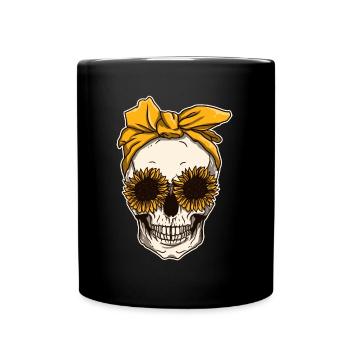 Sunflower skull skeleton neckerchief Halloween - Full Colour Mug - black - Front