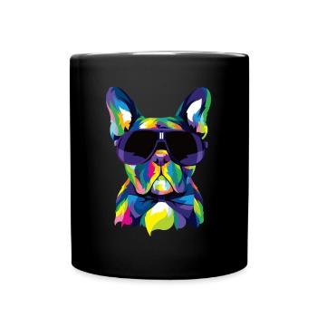Pop Art Français Bulldog Mignon Cadeau Fourrure Maman Chien Papa - Mug uni - noir - Devant