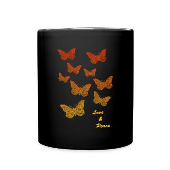 Butterflies Love and Peace - Tasse einfarbig - Schwarz - Vorne