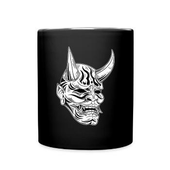 Schädel Skull Horror Skelett Halloween Geisha - Tasse einfarbig - Schwarz - Vorne
