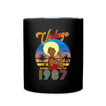 Geburtstag 1987 Vintage Blonde Woman Afro - Tasse einfarbig - Schwarz - Vorne