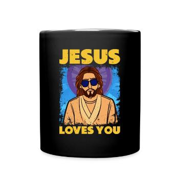 Jesus loves you - Cooles Jesus Design - Tasse einfarbig - Schwarz - Vorne