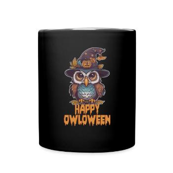 Eule Owl Lustig Happy Owloween Eulenliebhaber - Tasse einfarbig - Schwarz - Vorne