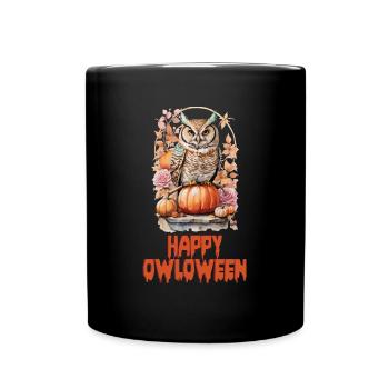 Eule Owl Lustig Happy Owloween Eulenliebhaber - Tasse einfarbig - Schwarz - Vorne