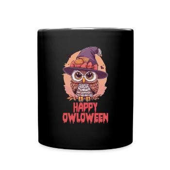 Eule Owl Lustig Happy Owloween Eulenliebhaber - Tasse einfarbig - Schwarz - Vorne