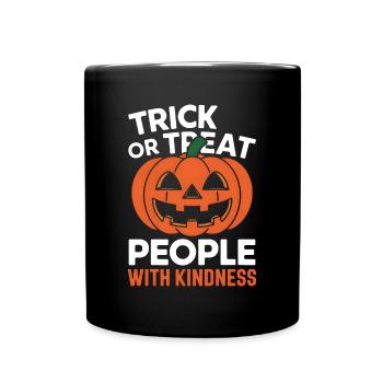 Treat People with Kindness! Pumpkin Halloween - Full Colour Mug - black - Front