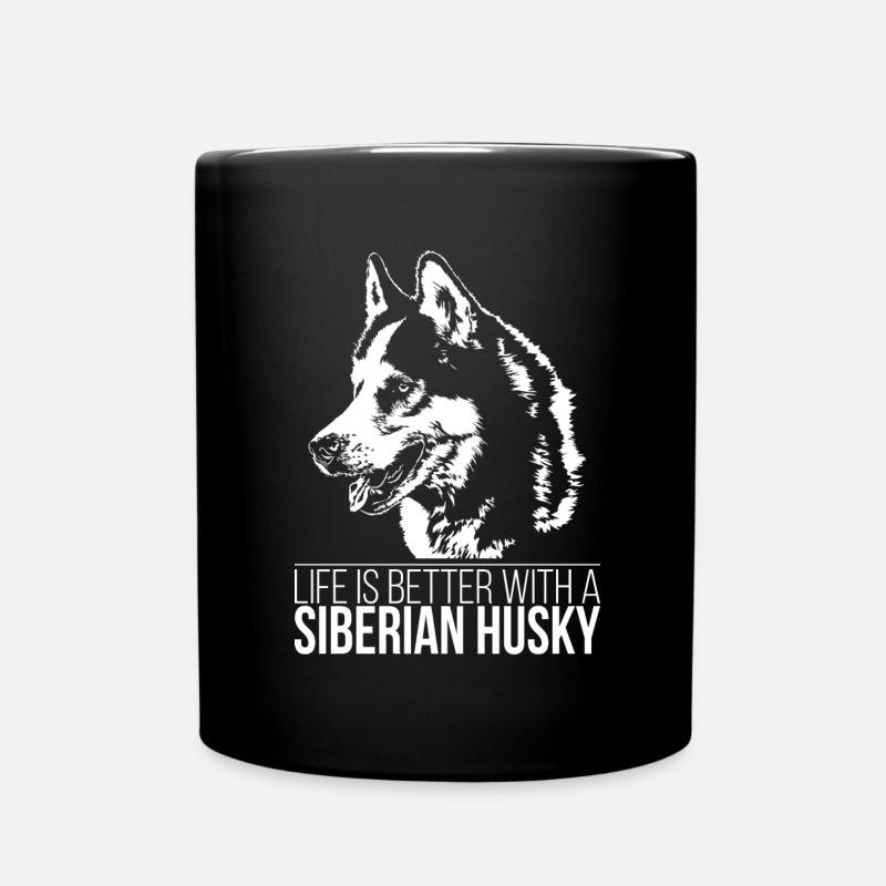 SIBERIAN HUSKY la vie est meilleure chiens chien Wilsigns - Mug uni - noir