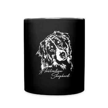 AUSTRALIAN SHEPHERD Aussie Hunde Portrait Wilsigns - Tasse einfarbig - Schwarz - Vorne