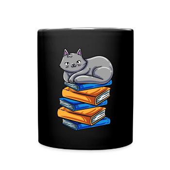 Bücher Lesen Buch Katze Bücherwurm Buchnerd Roman - Tasse einfarbig - Schwarz - Vorne