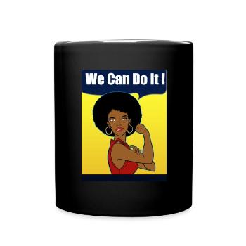 Strong woman afro cut we can do it - Full Colour Mug - black - Front