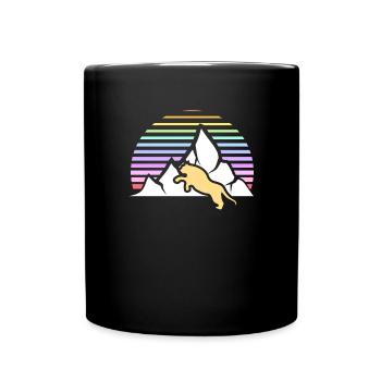 Mountain lion against retro background with mountain and sun - Full Colour Mug - black - Front
