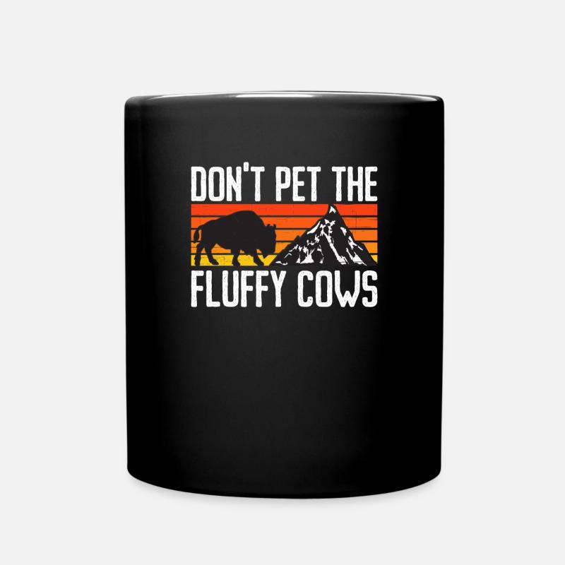 Retro buffalo with mountain - Don't pet the fluffy cows - Full Colour Mug - black