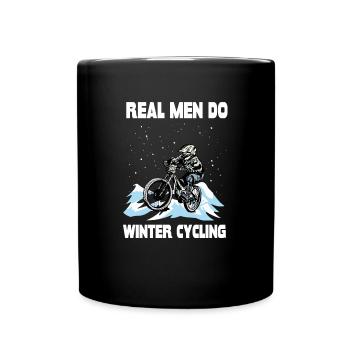 De vrais hommes en hiver vélo VTT - Mug uni - noir - Devant