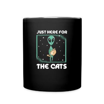 Only here for the cats Alien Cat - Full Colour Mug - black - Front
