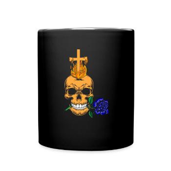 Esthétique gothique - Crâne avec rose bleue - Mug uni - noir - Devant
