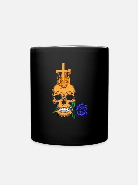 Esthétique gothique - Crâne avec rose bleue - Mug uni - noir