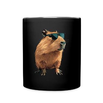 Capybara With Sunglasses - Tasse einfarbig - Schwarz - Vorne