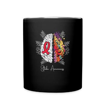 Brain & Red Ribbon: Stroke Awareness - Full Colour Mug - black - Front