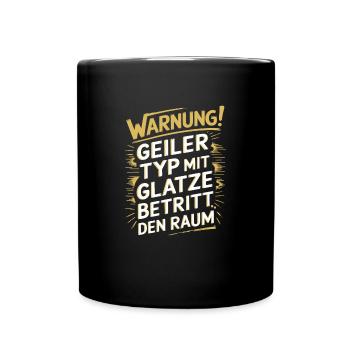 Glatzenträger Haarausfall , Lustiges Glatzen - Tasse einfarbig - Schwarz - Vorne