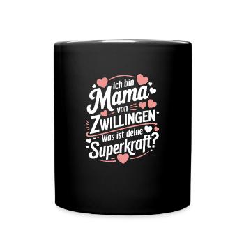 Zwillingsmama Zwillings Mutter, Mama von Zwillinge - Tasse einfarbig - Schwarz - Vorne