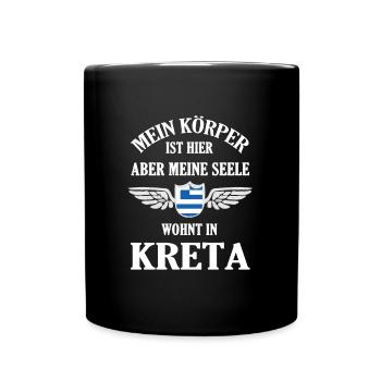 Seele in Kreta – Heimatgefühl und Urlaubsfreude - Tasse einfarbig - Schwarz - Vorne