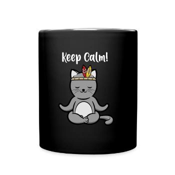 Gardez calme chat yoga méditation pilates cadeau - Mug uni - noir - Devant